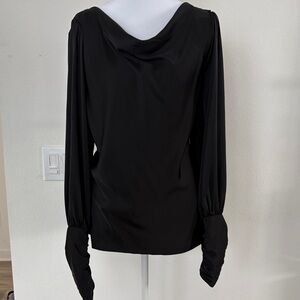 Vici Black Draped Neck Long-Sleeve Blouse size L